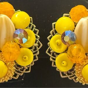 Vintage Lucite Yellow and Gold Beaded Earrings